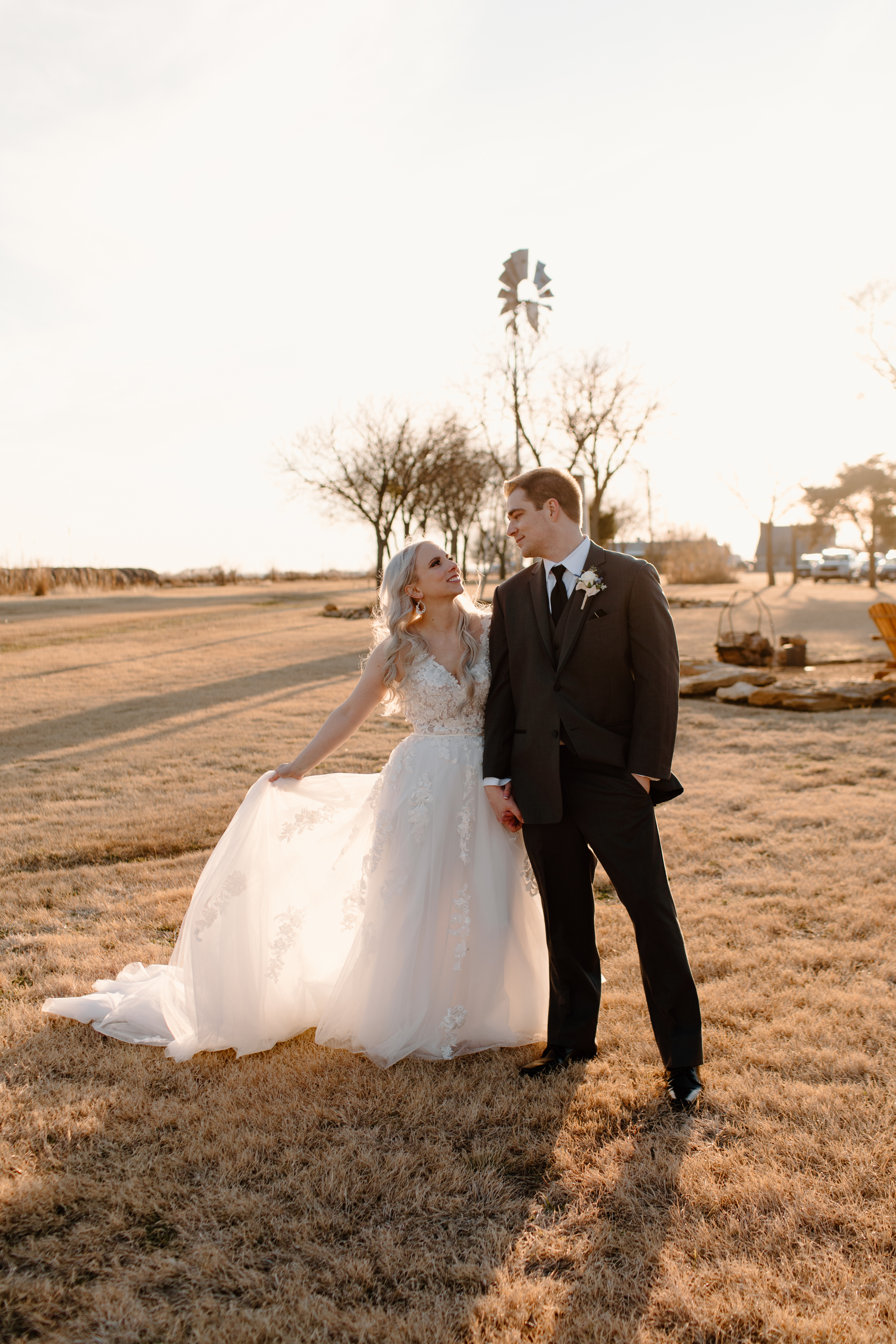 bride and groom portraits sunset
